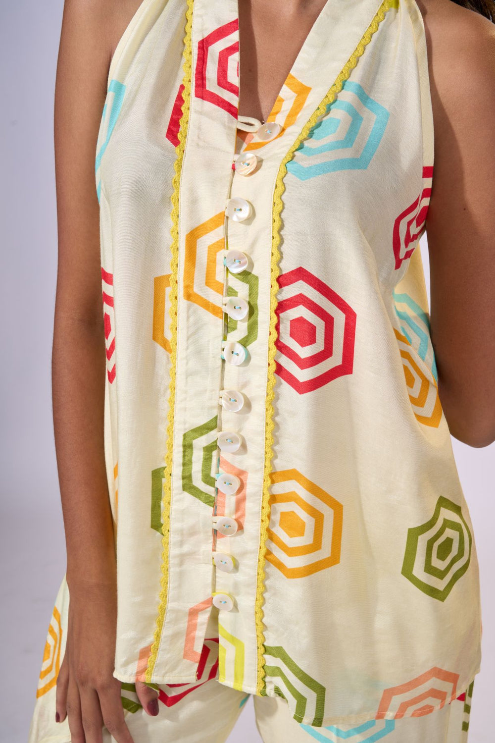 Lemon Twist Asymmetric Top - LUXURY RESORT CASUALS SUSTAINABLE FABRICS - MAGS By Sananda Basak - Pune INDIA