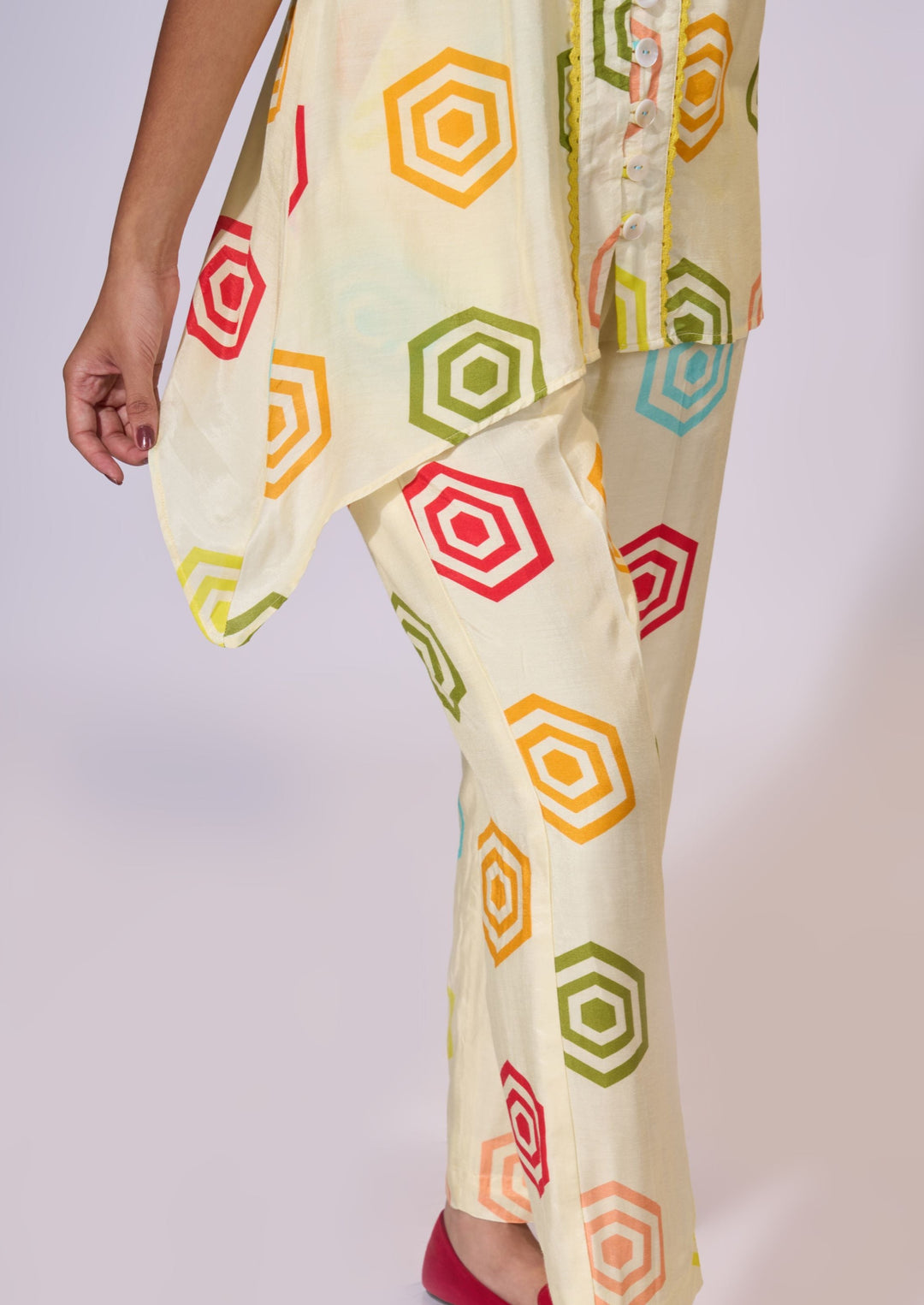 Lemon Twist Asymmetric Top - Eco-friendly luxury resort wear Diwali offers – women's casual fashion by Sananda Basak - MAGS By Sananda Basak - Pune INDIA