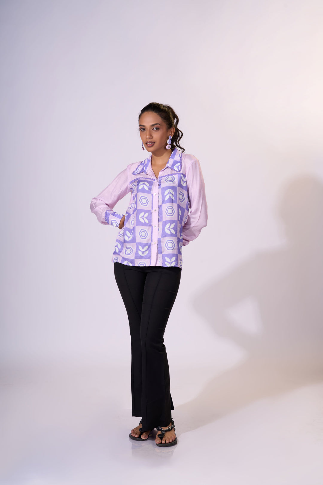 Lavender Glow Shirt - Eco-friendly luxury resort wear Diwali offers – women's casual fashion by Sananda Basak - MAGS By Sananda Basak - Pune INDIA