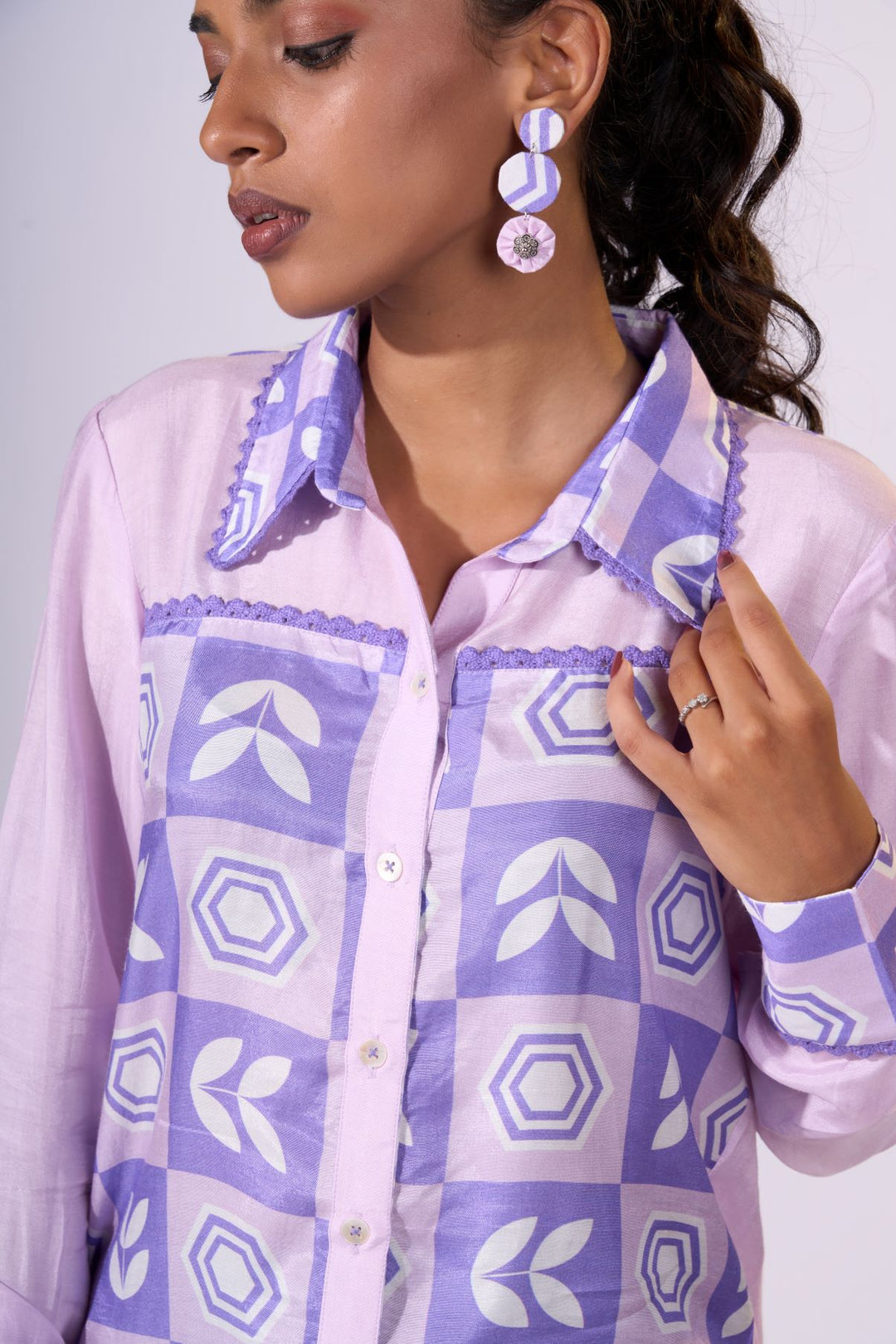 Lavender Glow Shirt - Eco-friendly luxury resort wear Diwali offers – women's casual fashion by Sananda Basak - MAGS By Sananda Basak - Pune INDIA