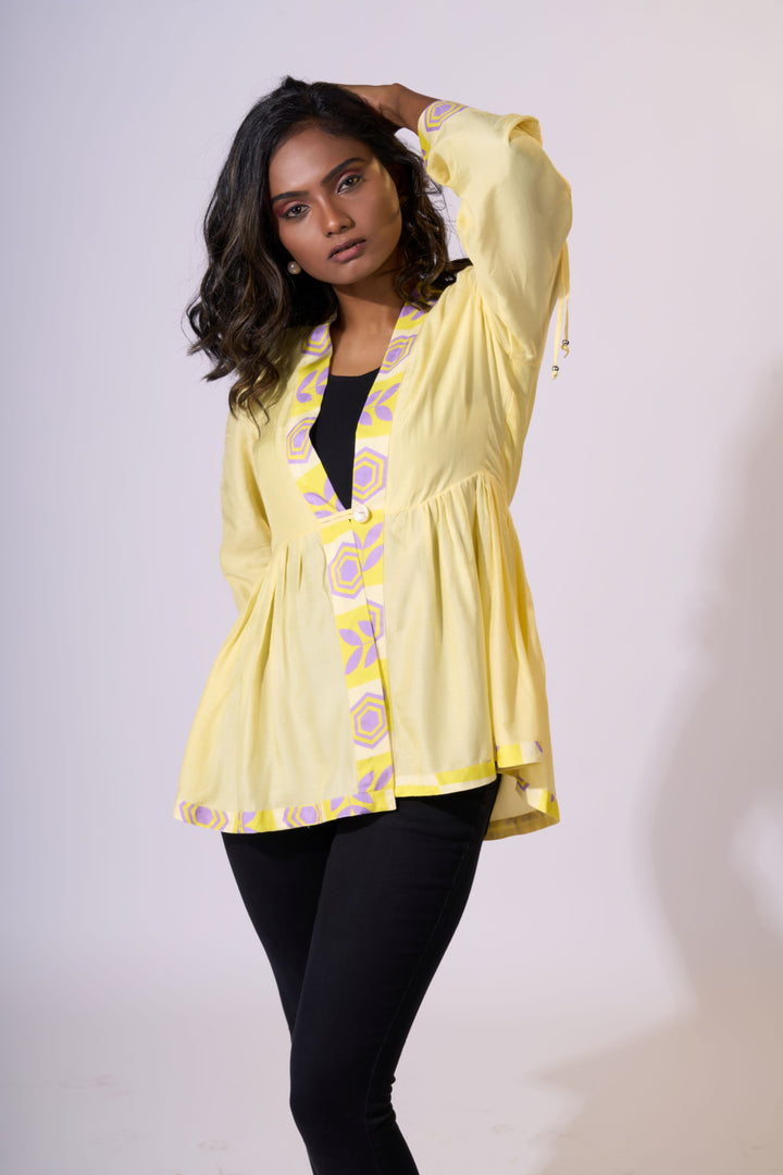 Golden Dusk Jacket - Eco-friendly luxury resort wear Diwali offers – women's casual fashion by Sananda Basak - MAGS By Sananda Basak - Pune INDIA