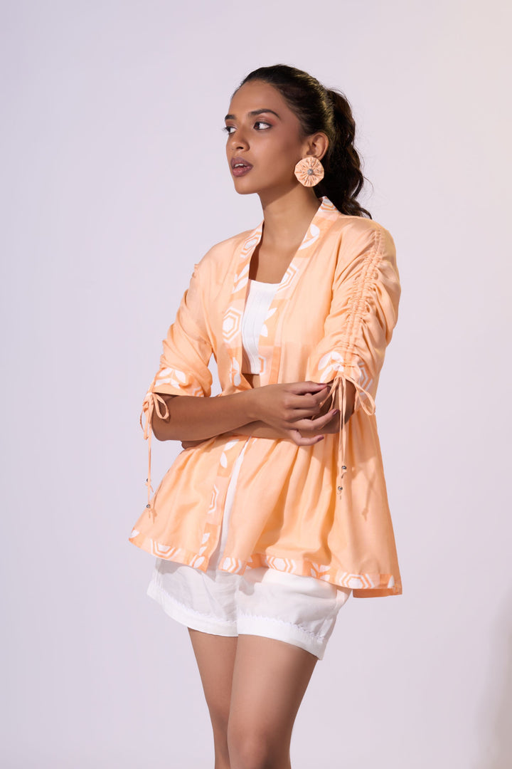 Peach Fizz Jacket - Eco-friendly luxury resort wear Diwali offers – women's casual fashion by Sananda Basak - MAGS By Sananda Basak - Pune INDIA