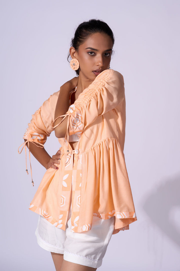 Peach Fizz Jacket - Eco-friendly luxury resort wear Diwali offers – women's casual fashion by Sananda Basak - MAGS By Sananda Basak - Pune INDIA