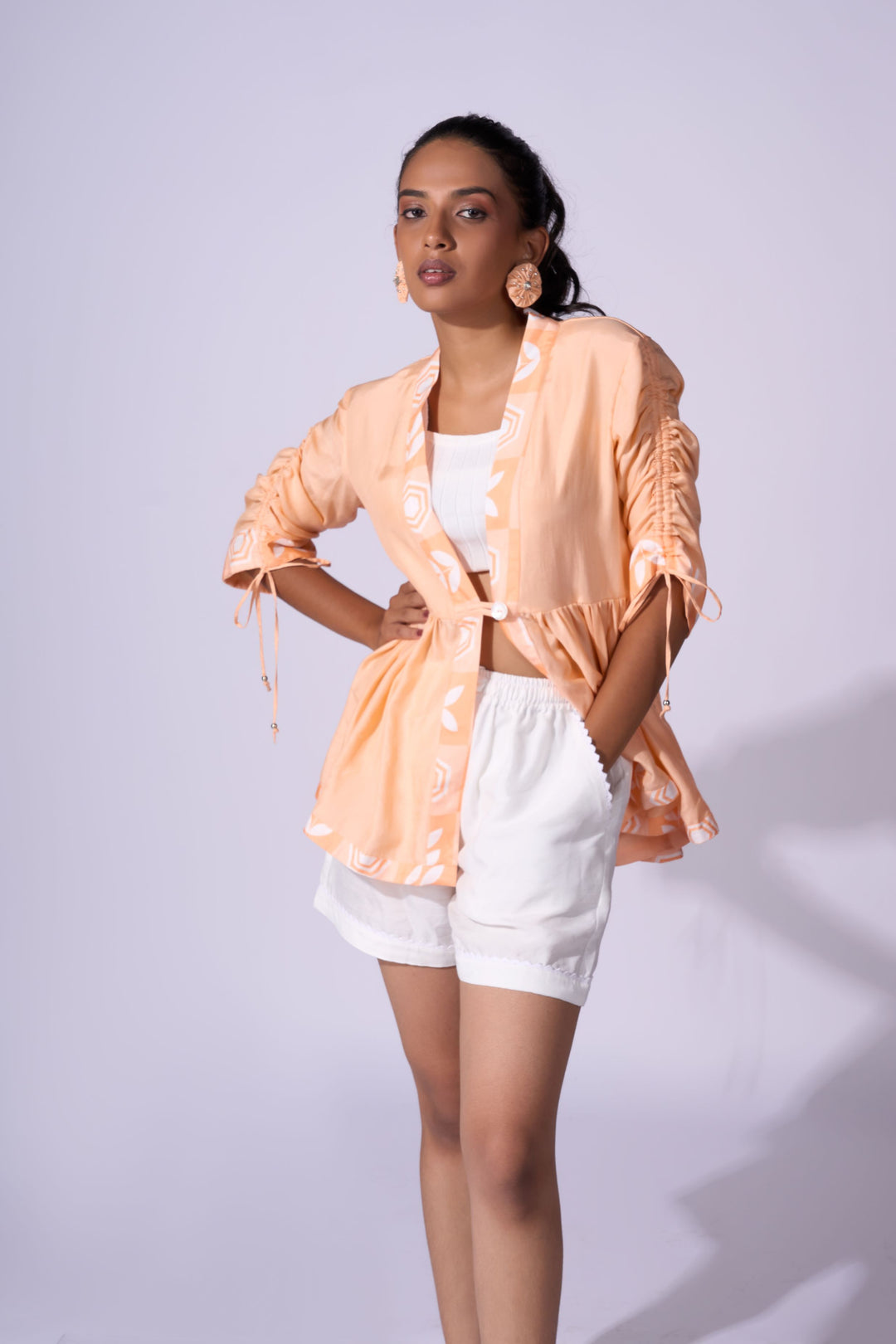 Peach Fizz Jacket - Eco-friendly luxury resort wear Diwali offers – women's casual fashion by Sananda Basak - MAGS By Sananda Basak - Pune INDIA