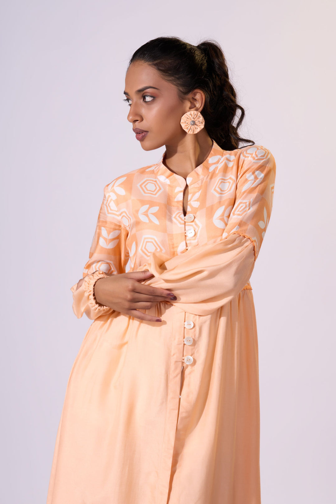 Apricot Delight Long Jacket - Eco-friendly luxury resort wear Diwali offers – women's casual fashion by Sananda Basak - MAGS By Sananda Basak - Pune INDIA