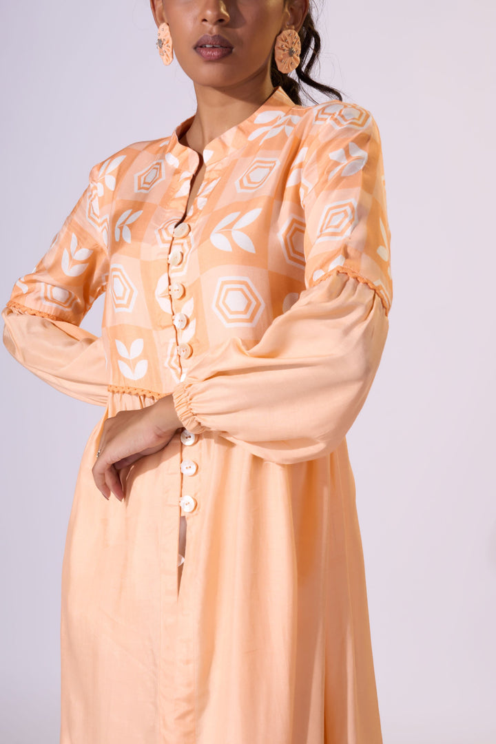 Apricot Delight Long Jacket - Eco-friendly luxury resort wear Diwali offers – women's casual fashion by Sananda Basak - MAGS By Sananda Basak - Pune INDIA