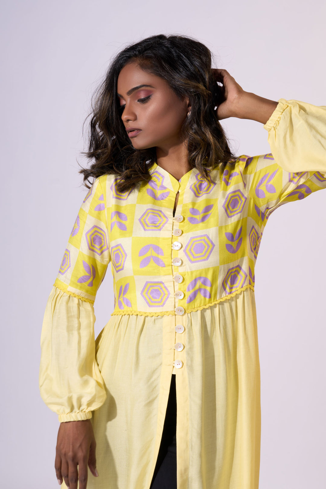 Sunshine Hues Long Jacket - Eco-friendly luxury resort wear Diwali offers – women's casual fashion by Sananda Basak - MAGS By Sananda Basak - Pune INDIA