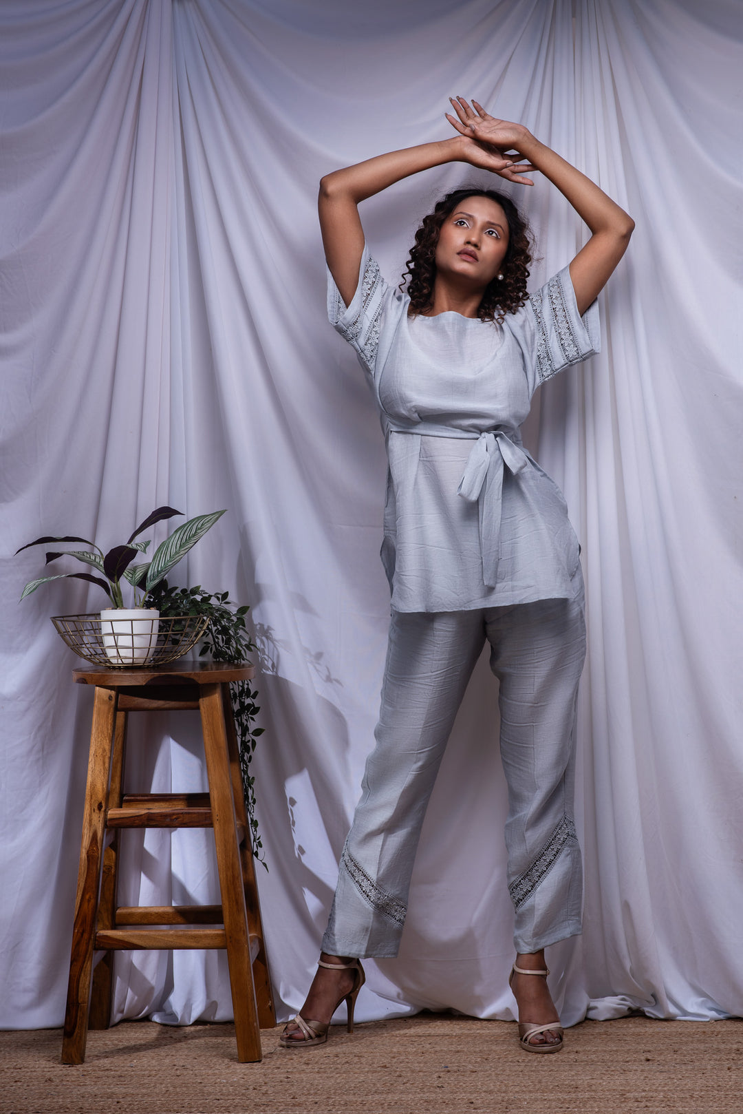Grey Co-ord Set With Lace