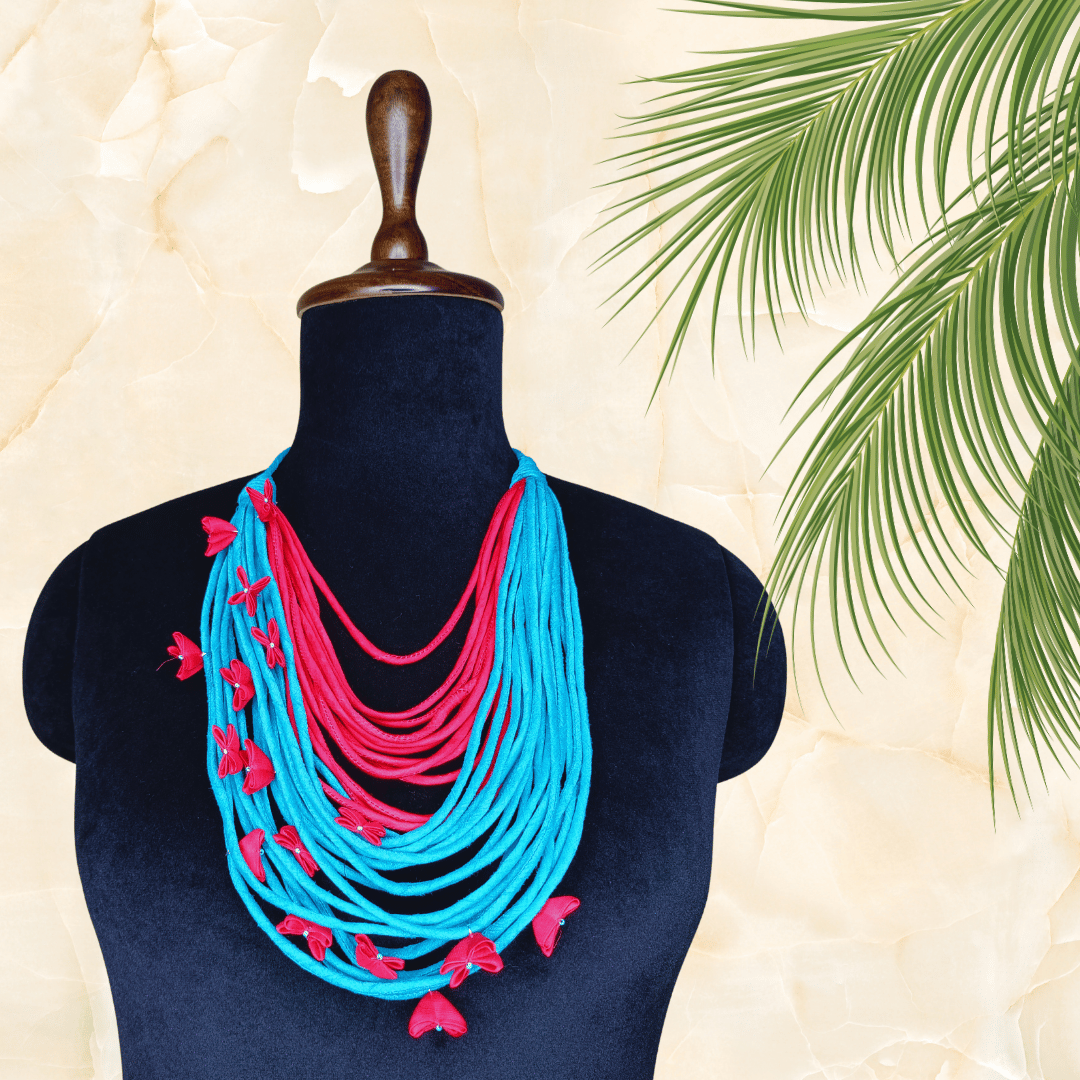 Pink Daisy Delight Necklace - Eco-friendly luxury resort wear Diwali offers – women's casual fashion by Sananda Basak - MAGS By Sananda Basak - Pune INDIA