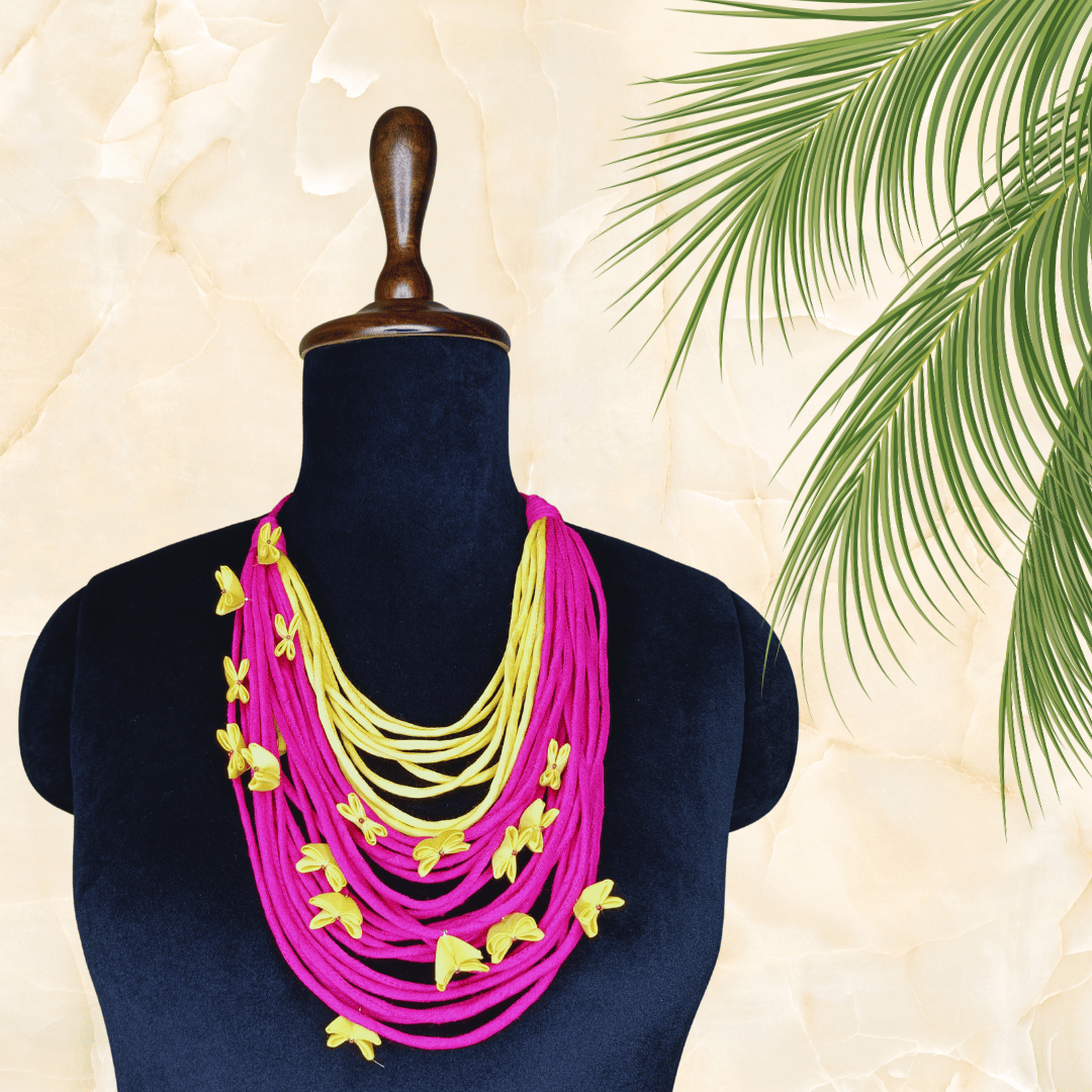 Yellow Daisy Delight Necklace - Eco-friendly luxury resort wear Diwali offers – women's casual fashion by Sananda Basak - MAGS By Sananda Basak - Pune INDIA