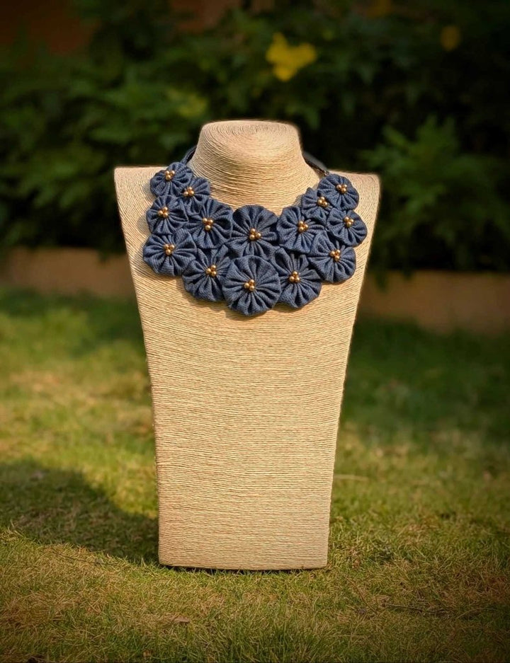 Denim Blossom Necklace - MAGS By Sananda Basak - A Sustainable Fashion Brand
