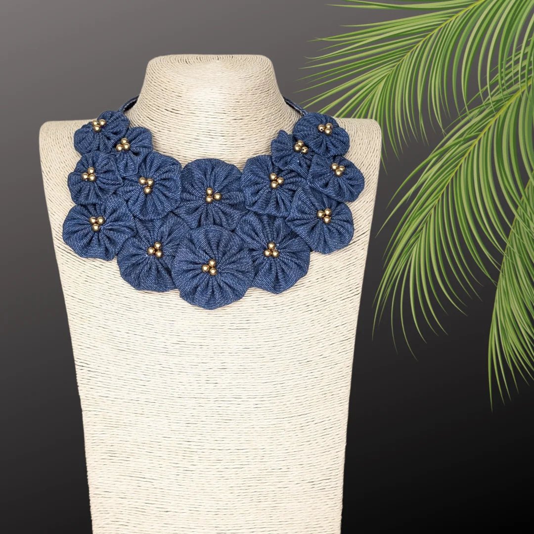 Denim Blossom Necklace - MAGS By Sananda Basak - A Sustainable Fashion Brand