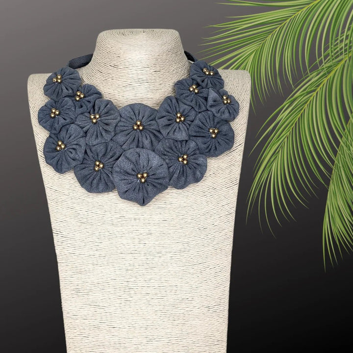 Denim Blossom Necklace - MAGS By Sananda Basak - A Sustainable Fashion Brand