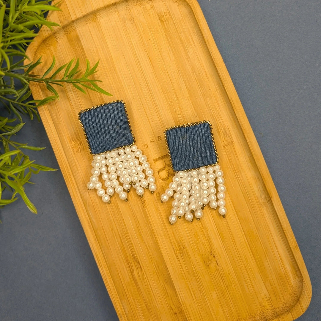 Denim Luxe Pearl Drop Earring - MAGS By Sananda Basak - A Sustainable Fashion Brand