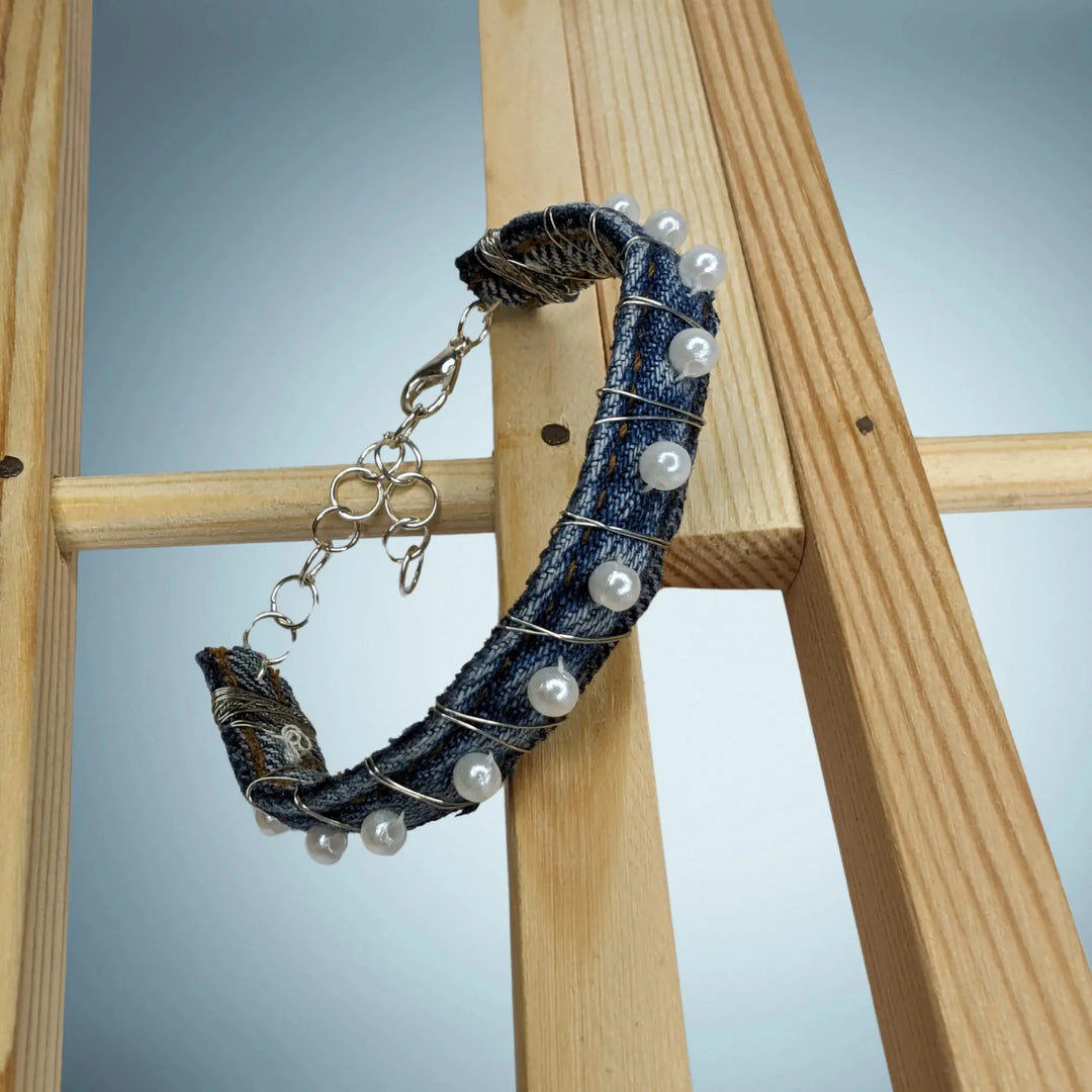 Denim Pearl Bracelet - MAGS By Sananda Basak - A Sustainable Fashion Brand