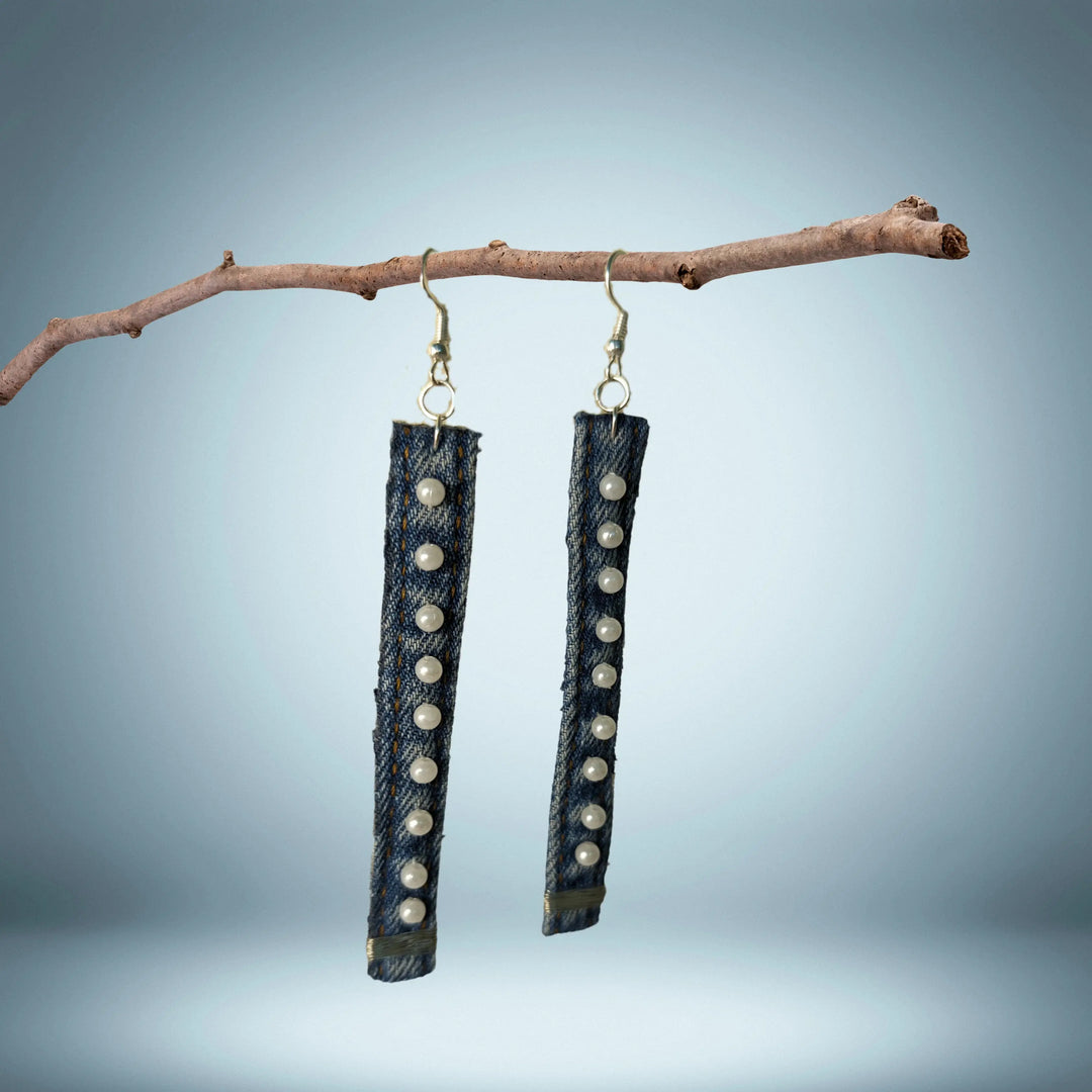 Denim Pearl Dangler - MAGS By Sananda Basak - A Sustainable Fashion Brand
