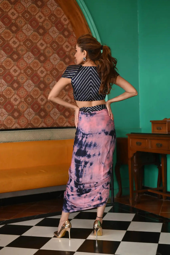 Drape Skirt & Power Shoulder Blouse - MAGS By Sananda Basak - A Sustainable Fashion Brand