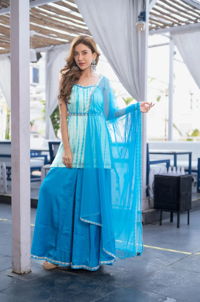 Firoza Blue Sharara Set - MAGS By Sananda Basak - A Sustainable Fashion Brand