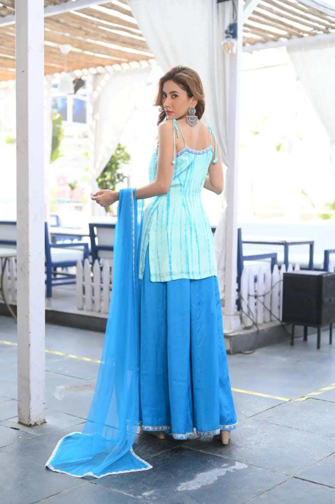 Firoza Blue Sharara Set - MAGS By Sananda Basak - A Sustainable Fashion Brand