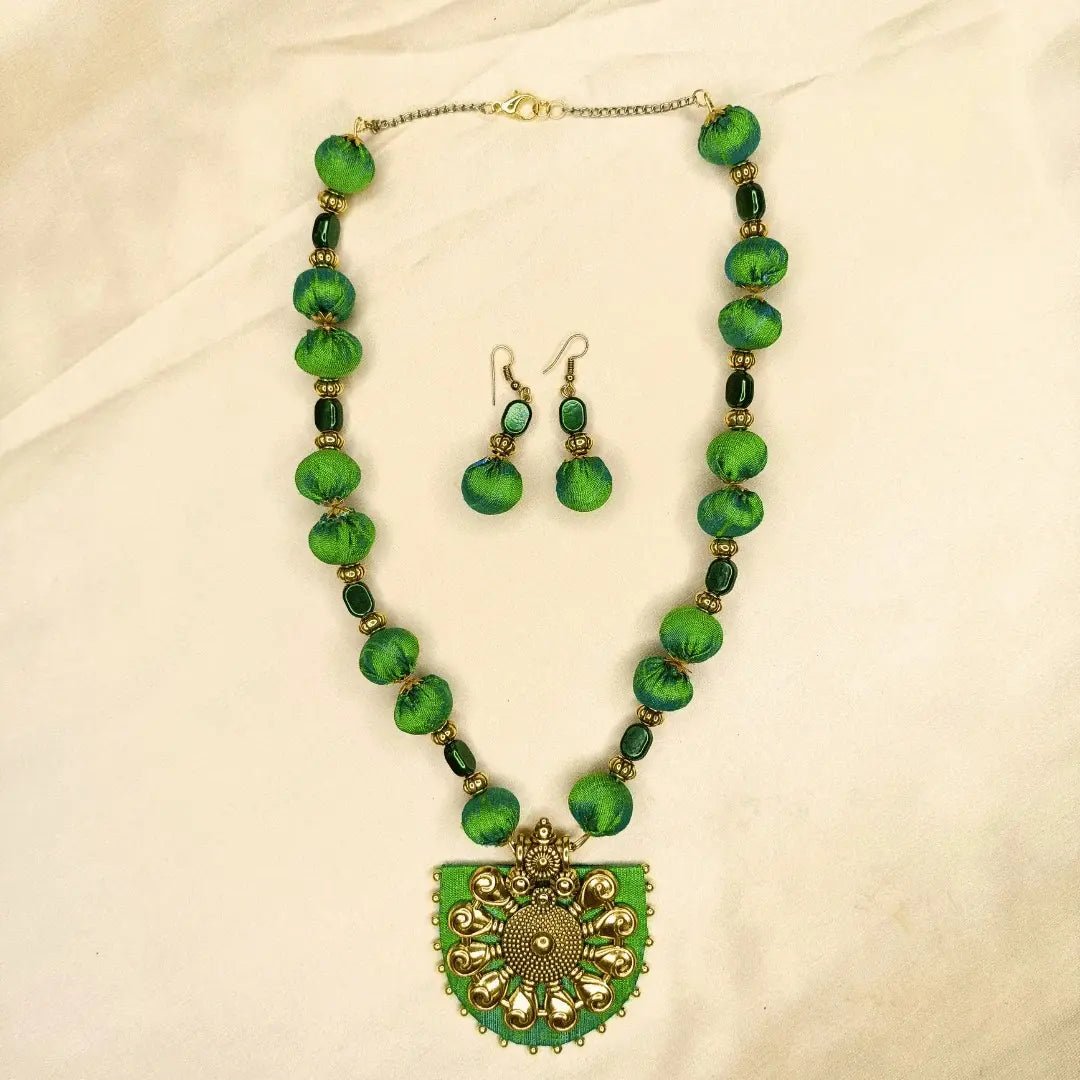 Green Elegant Fusion Necklace With Earring - MAGS By Sananda Basak - A Sustainable Fashion Brand