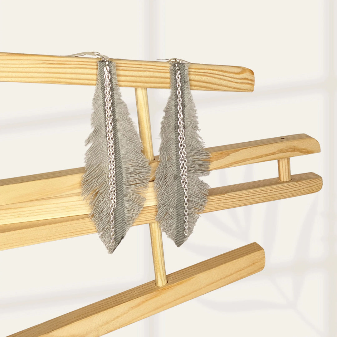 Grey Feather Chain Dangler - MAGS By Sananda Basak - A Sustainable Fashion Brand