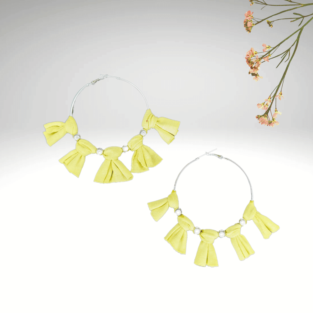 Yellow Knotted Hoop - Eco-friendly luxury resort wear Diwali offers – women's casual fashion by Sananda Basak - MAGS By Sananda Basak - Pune INDIA