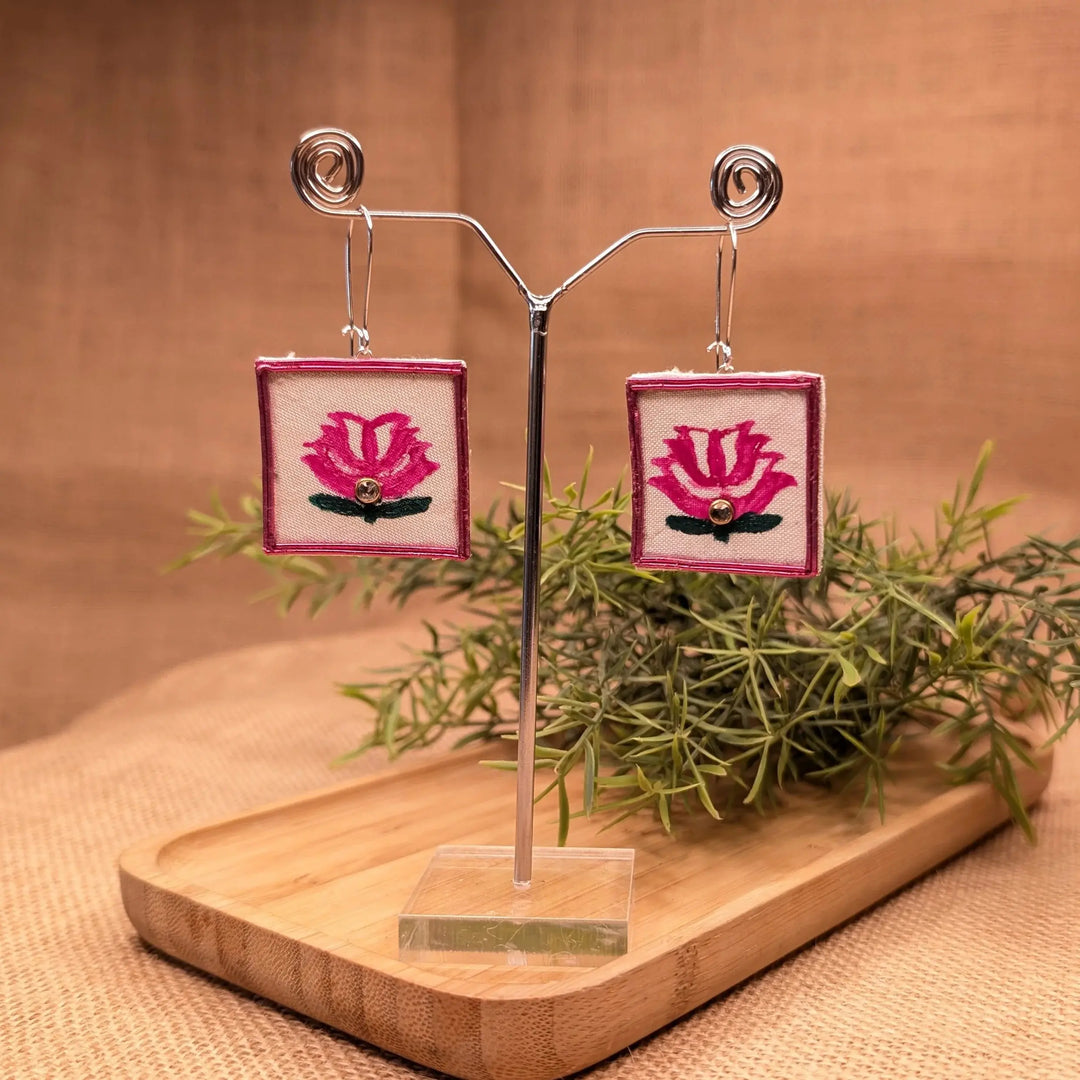 Lotus Printed Earring - MAGS By Sananda Basak - A Sustainable Fashion Brand