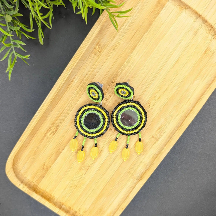 Mirror And Black Bead Choker With Earring - MAGS By Sananda Basak - A Sustainable Fashion Brand