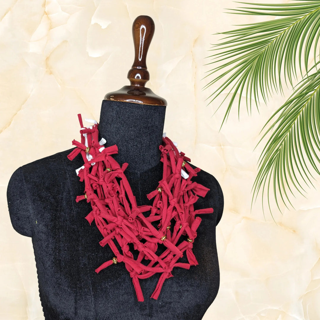 Multi Layered Knotted Necklace Red - MAGS By Sananda Basak - A Sustainable Fashion Brand