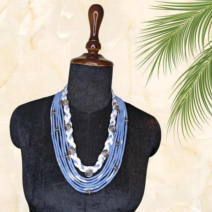 Multi Layered Necklace Blue White - MAGS By Sananda Basak - A Sustainable Fashion Brand