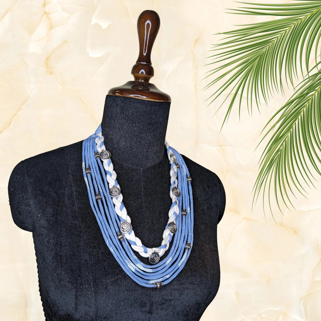 Multi Layered Necklace Blue White - MAGS By Sananda Basak - A Sustainable Fashion Brand