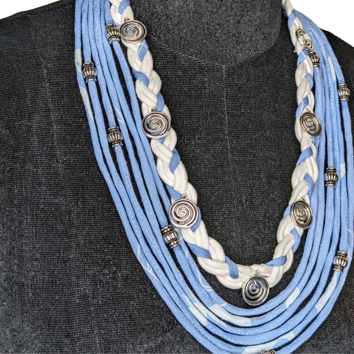 Multi Layered Necklace Blue White - MAGS By Sananda Basak - A Sustainable Fashion Brand
