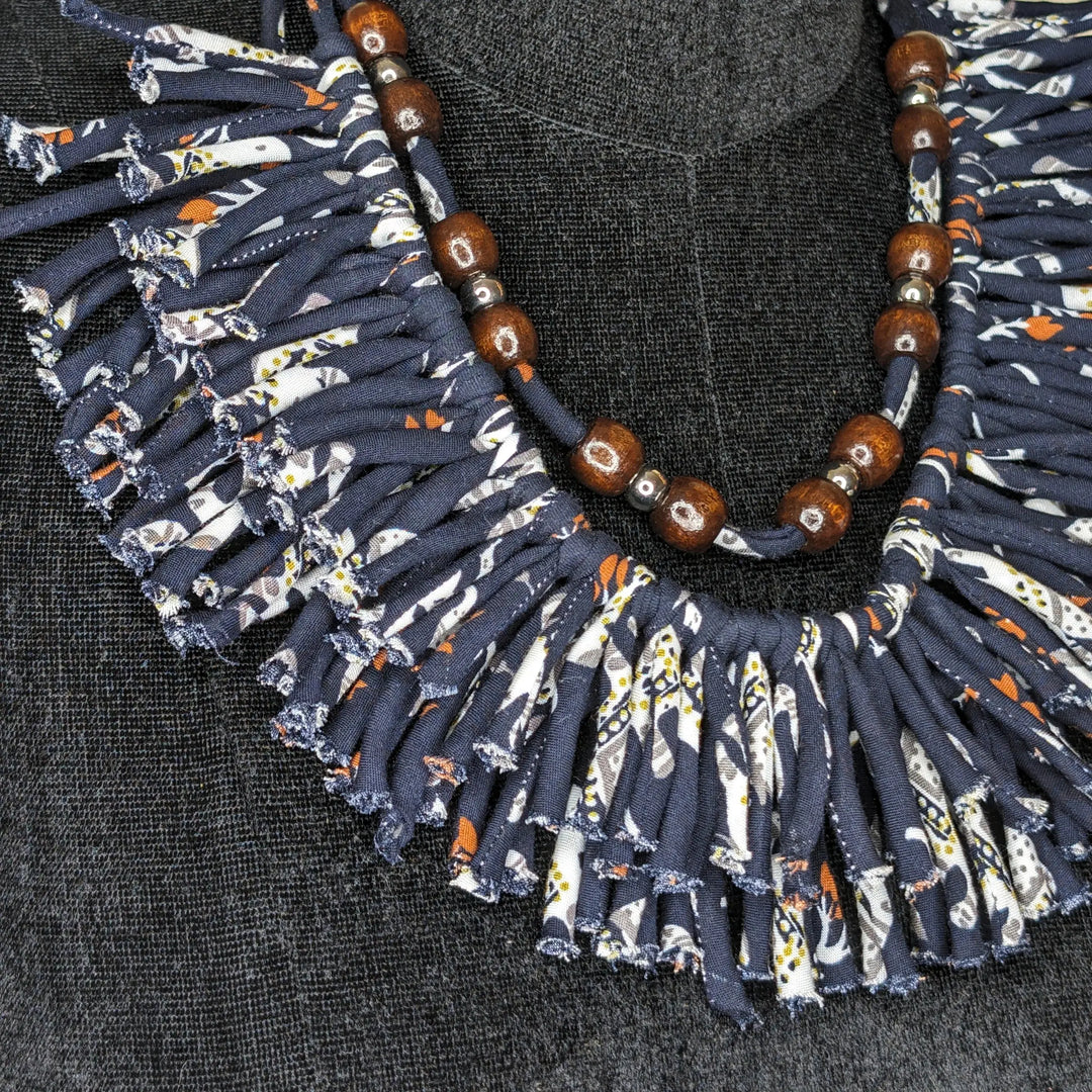 Multi Layered Necklace Navy Blue - MAGS By Sananda Basak - A Sustainable Fashion Brand