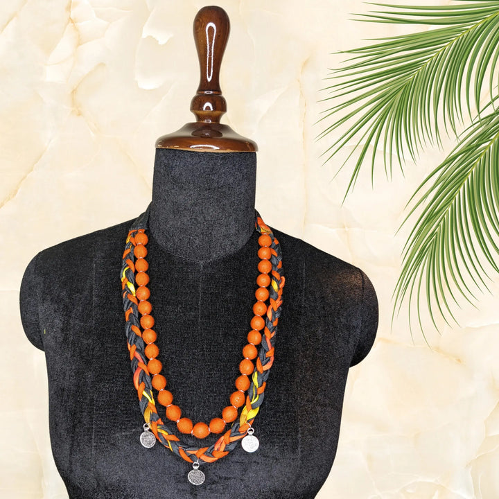 Multi Layered Necklace Orange - MAGS By Sananda Basak - A Sustainable Fashion Brand