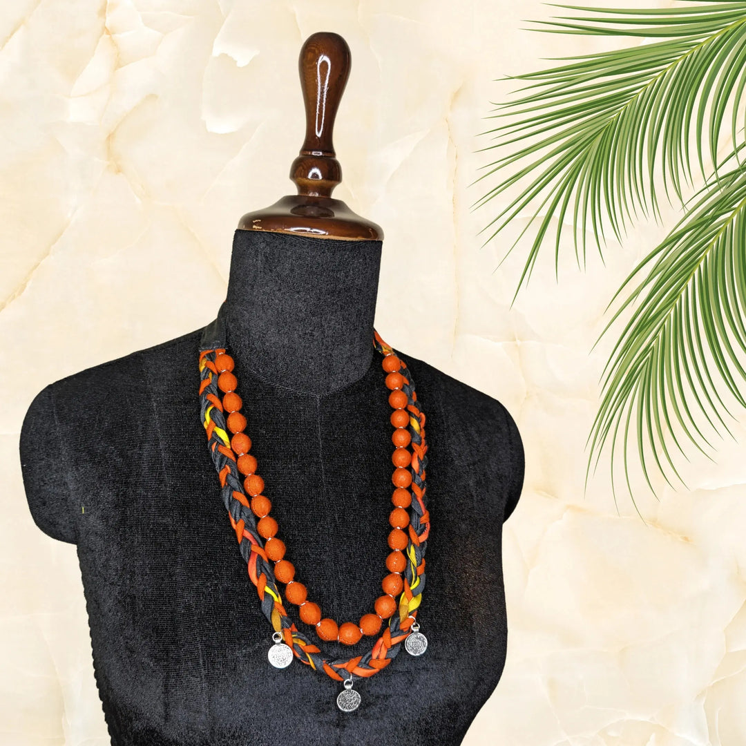 Multi Layered Necklace Orange - MAGS By Sananda Basak - A Sustainable Fashion Brand
