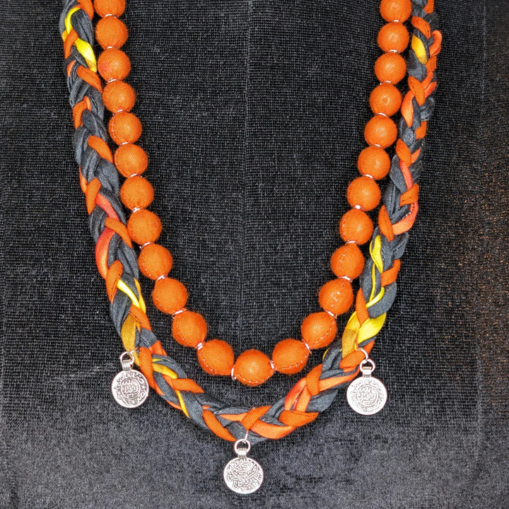 Multi Layered Necklace Orange - MAGS By Sananda Basak - A Sustainable Fashion Brand