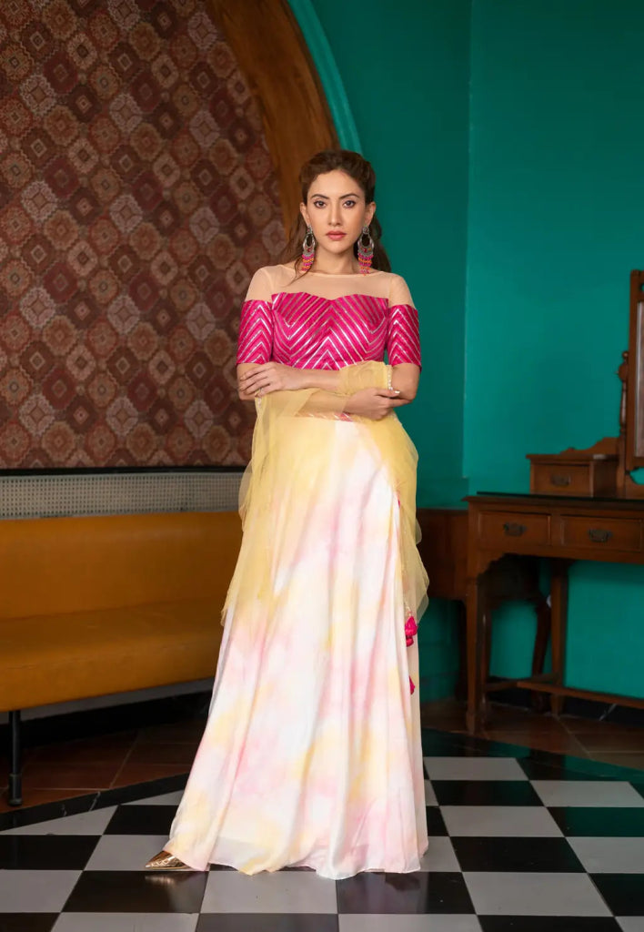 Off Shoulder Blouse & Long Skirt Set - MAGS By Sananda Basak - A Sustainable Fashion Brand