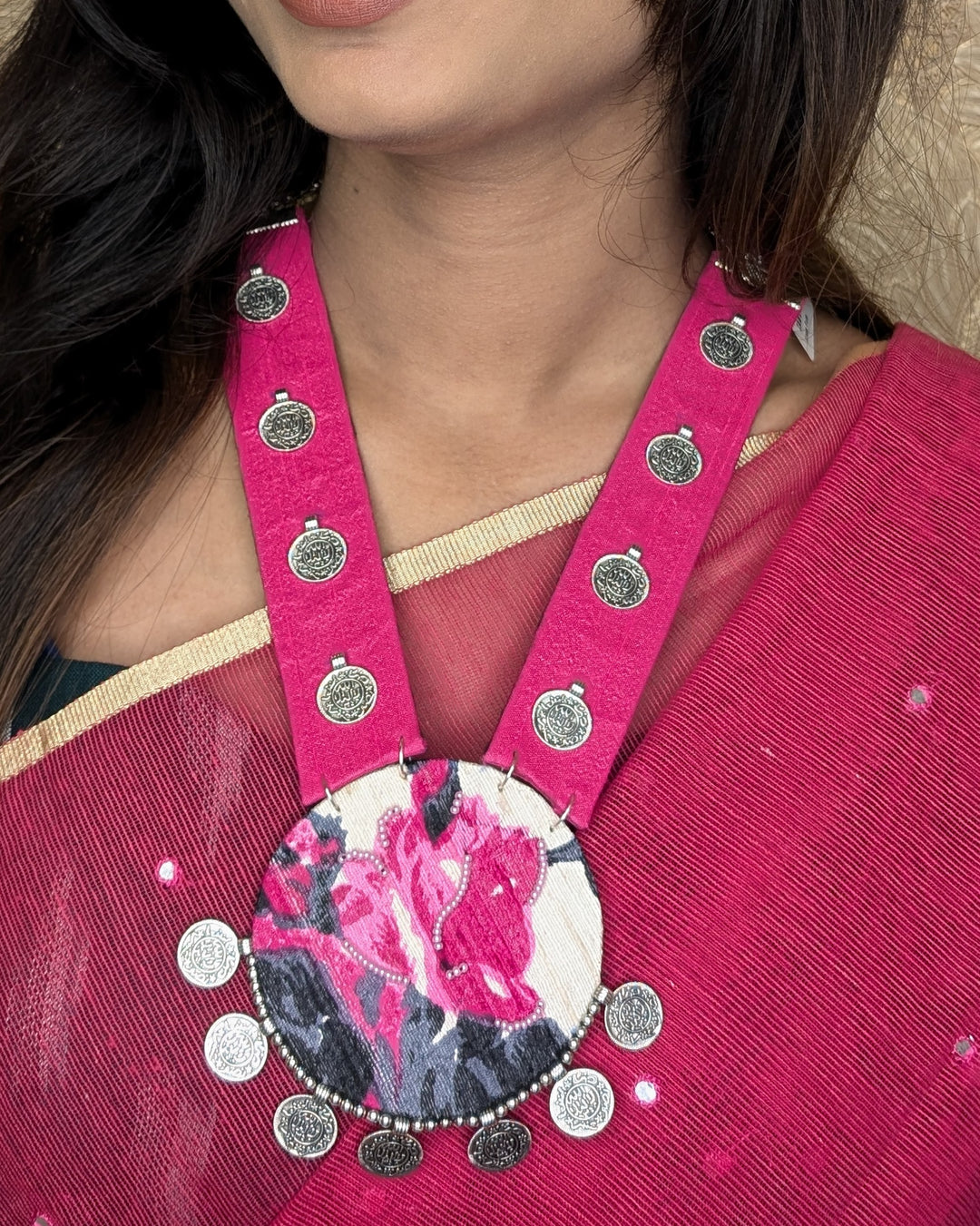 Pink Rose Pendent Necklace - Eco-friendly luxury resort wear offers – women's casual fashion by Sananda Basak - MAGS By Sananda Basak - Pune INDIA