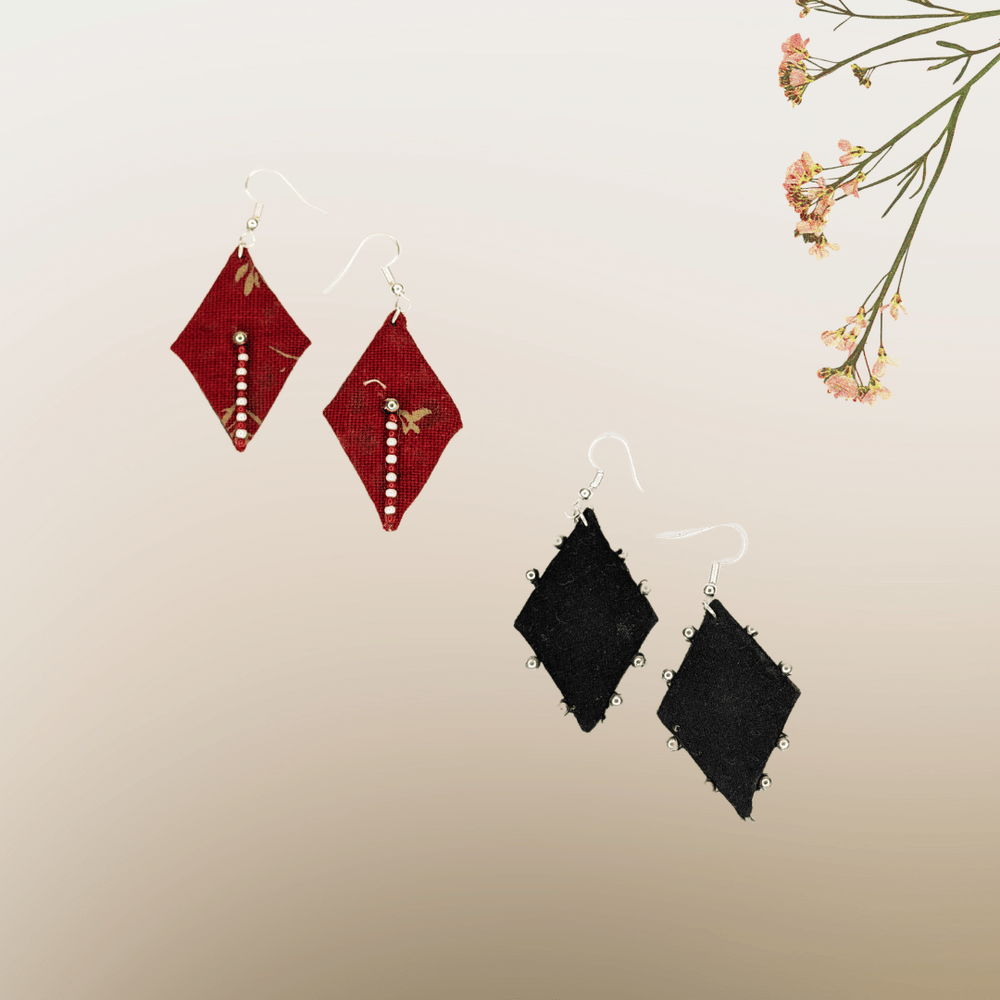 Black & Maroon Combo Set Of Two Dimond Shape Dangler - Eco-friendly luxury resort wear Diwali offers – women's casual fashion by Sananda Basak - MAGS By Sananda Basak - Pune INDIA