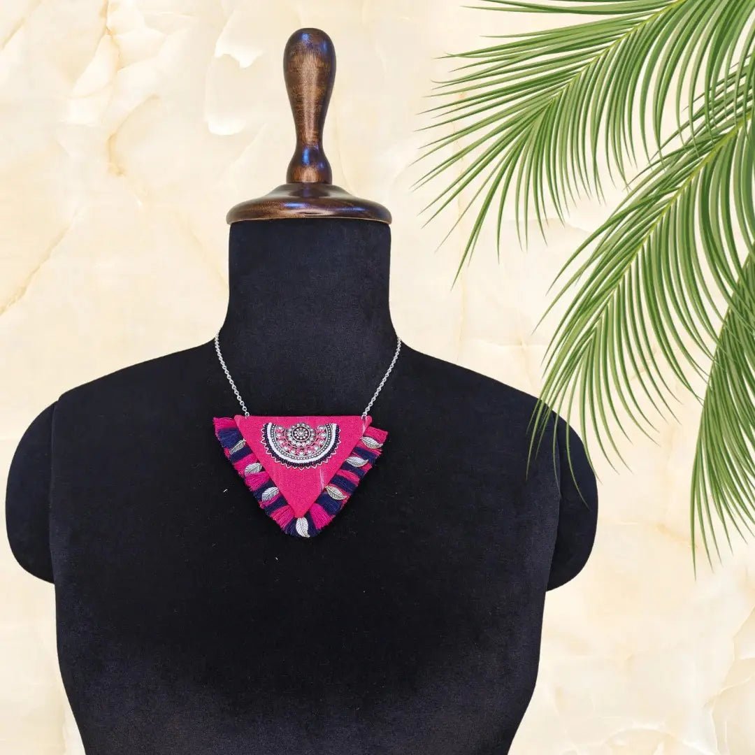 Pink Ikat Pendent Necklace - MAGS By Sananda Basak - A Sustainable Fashion Brand