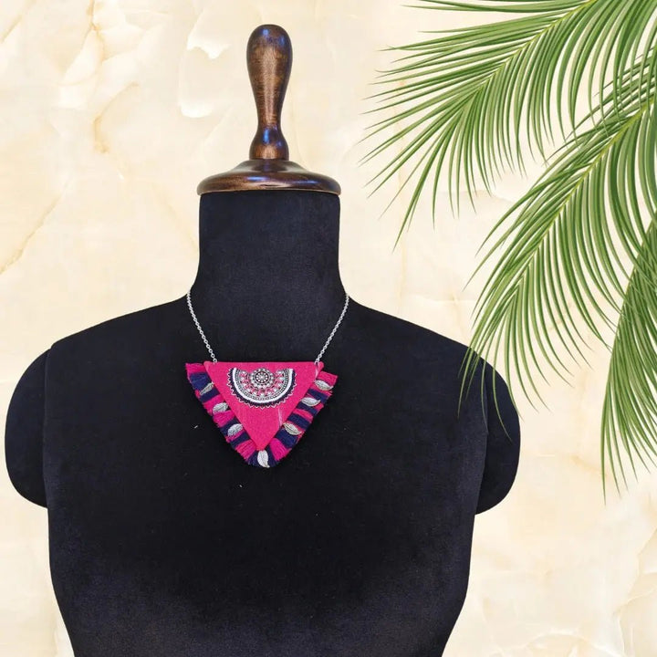 Pink Ikat Pendent Necklace - MAGS By Sananda Basak - A Sustainable Fashion Brand