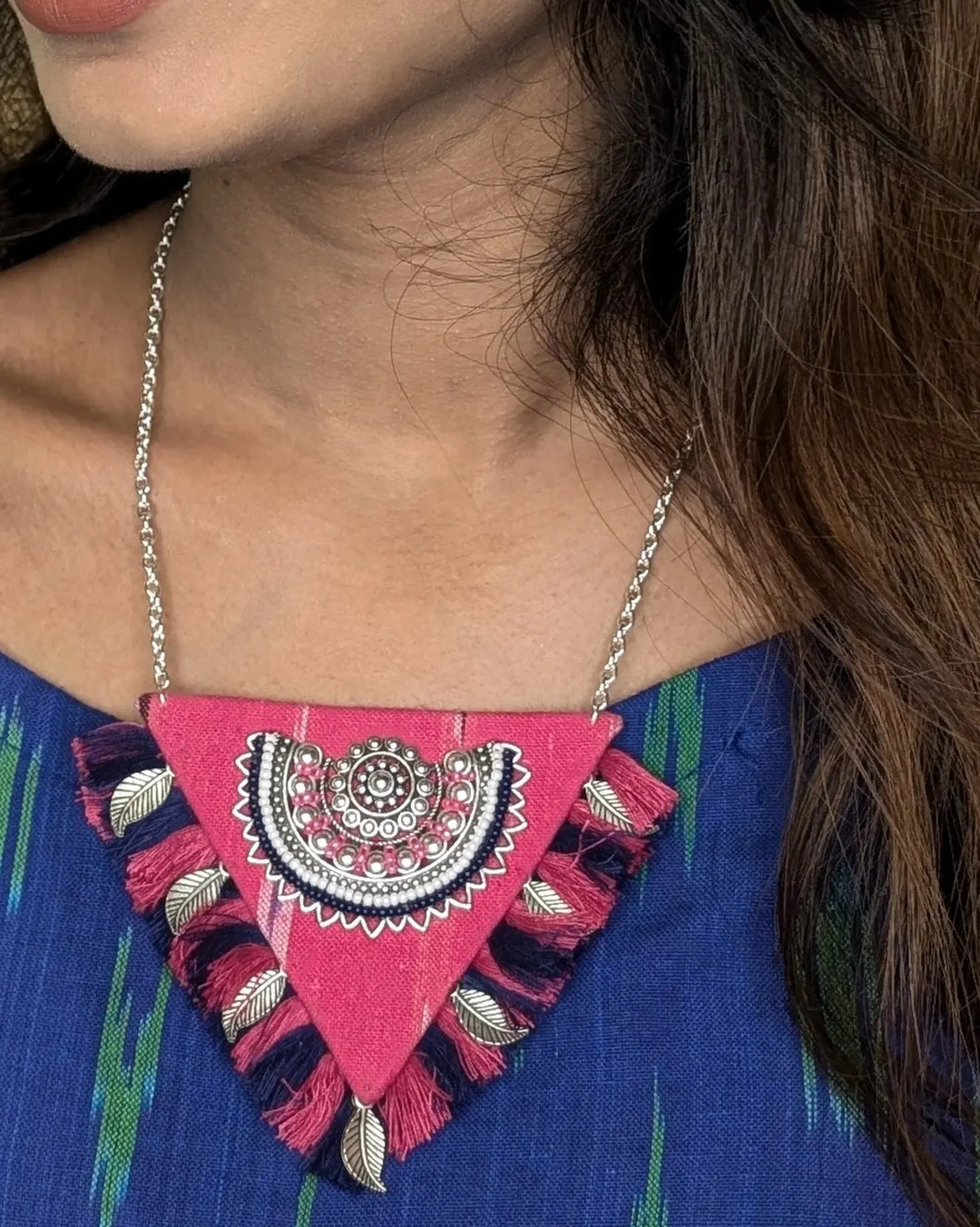 Pink Ikat Pendent Necklace - MAGS By Sananda Basak - A Sustainable Fashion Brand