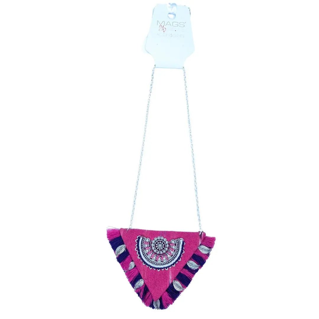 Pink Ikat Pendent Necklace - MAGS By Sananda Basak - A Sustainable Fashion Brand