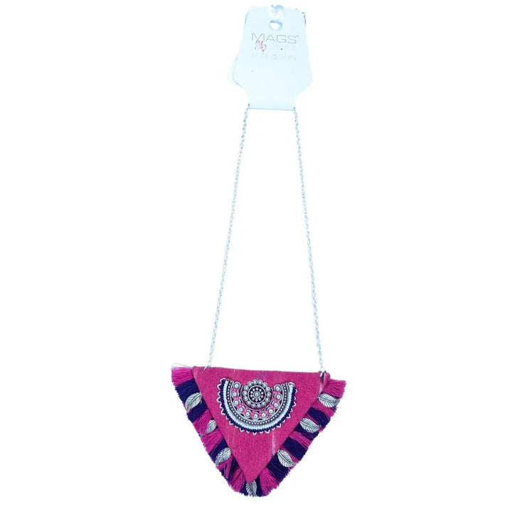 Pink Ikat Pendent Necklace - MAGS By Sananda Basak - A Sustainable Fashion Brand