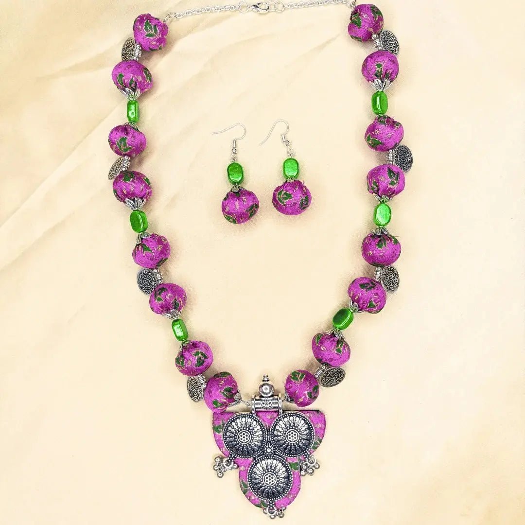 Pink Potli Allure Necklace With Earring - MAGS By Sananda Basak - A Sustainable Fashion Brand
