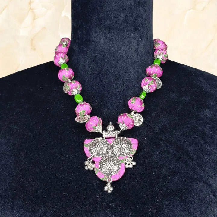 Pink Potli Allure Necklace With Earring - MAGS By Sananda Basak - A Sustainable Fashion Brand