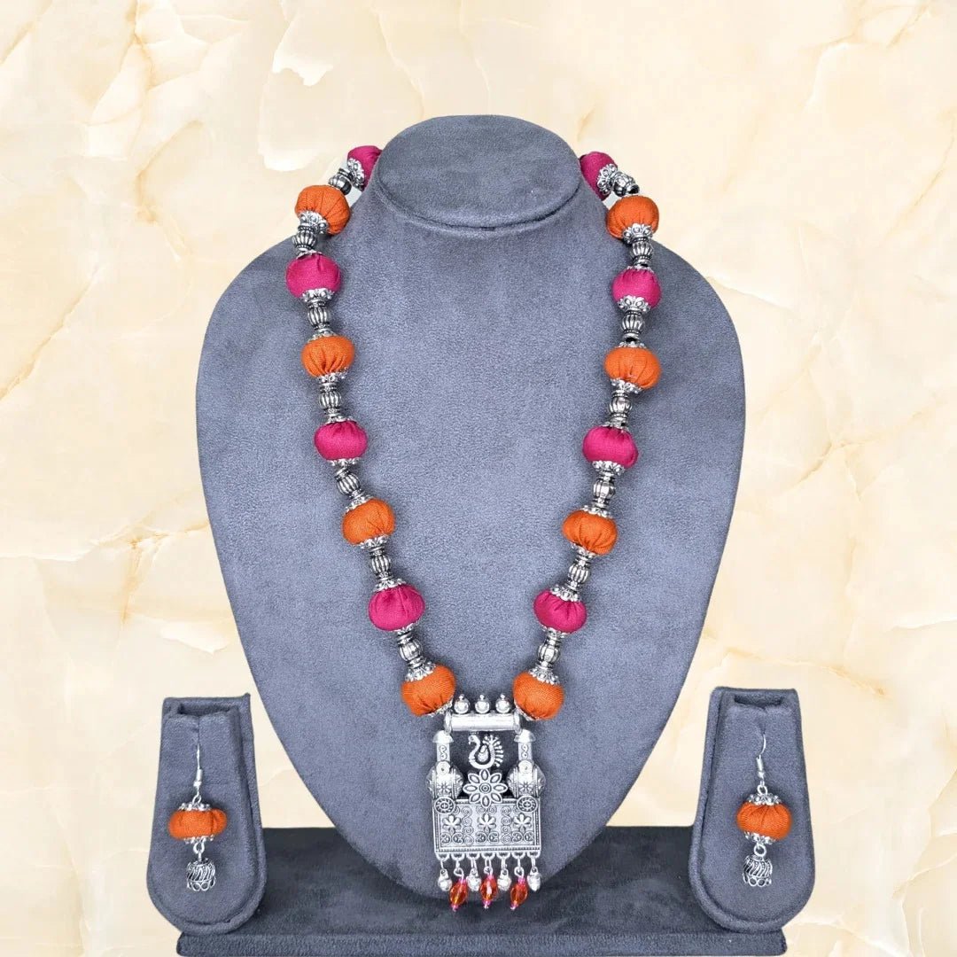Rang Mayur Potli Necklace With Earring - MAGS By Sananda Basak - A Sustainable Fashion Brand