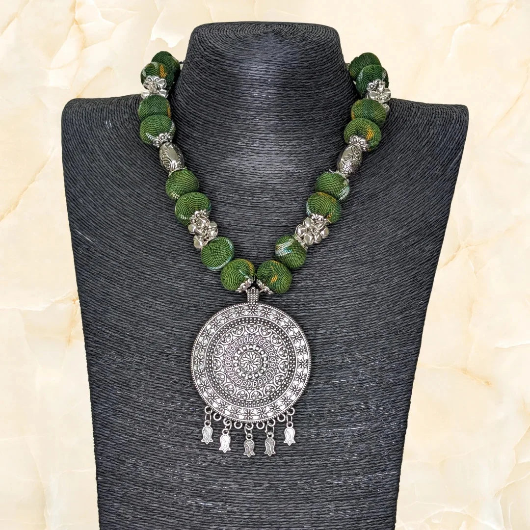 Tana Bana Silver Ikat Necklace - MAGS By Sananda Basak - A Sustainable Fashion Brand