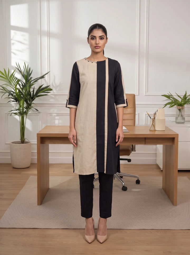 The Axis Black Cream Kurta