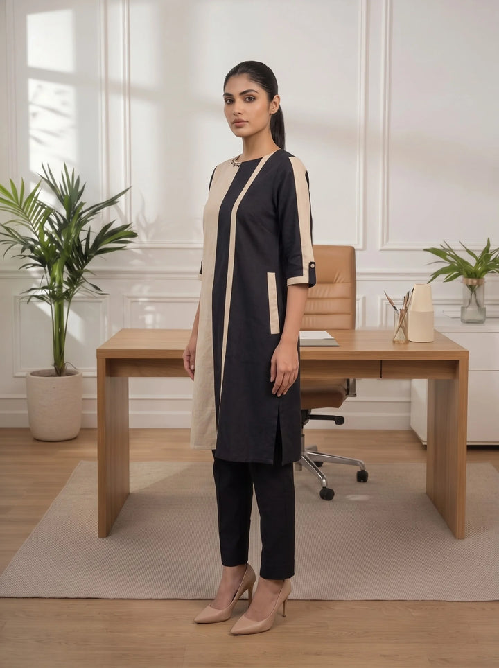 The Axis Black Cream Kurta